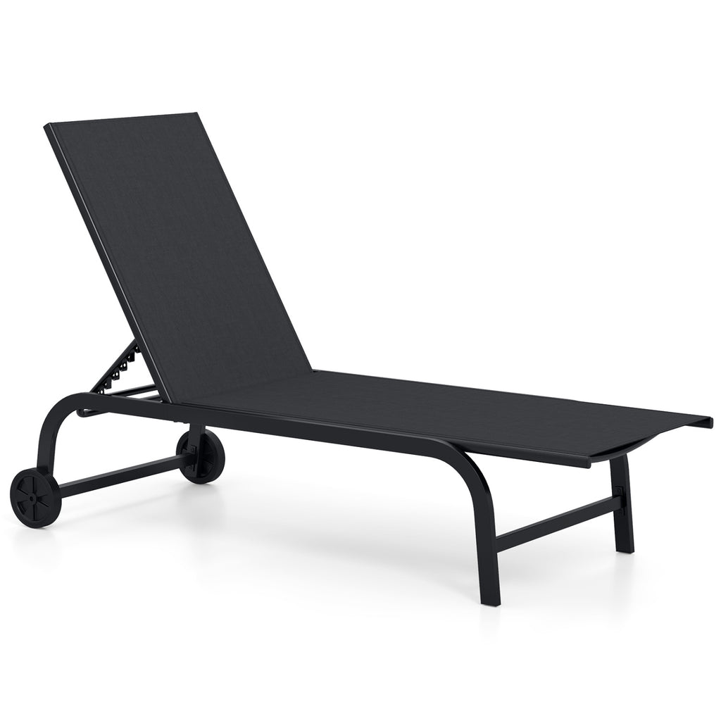Outdoor Chaise Lounge Chair with Wheels and Metal Frame