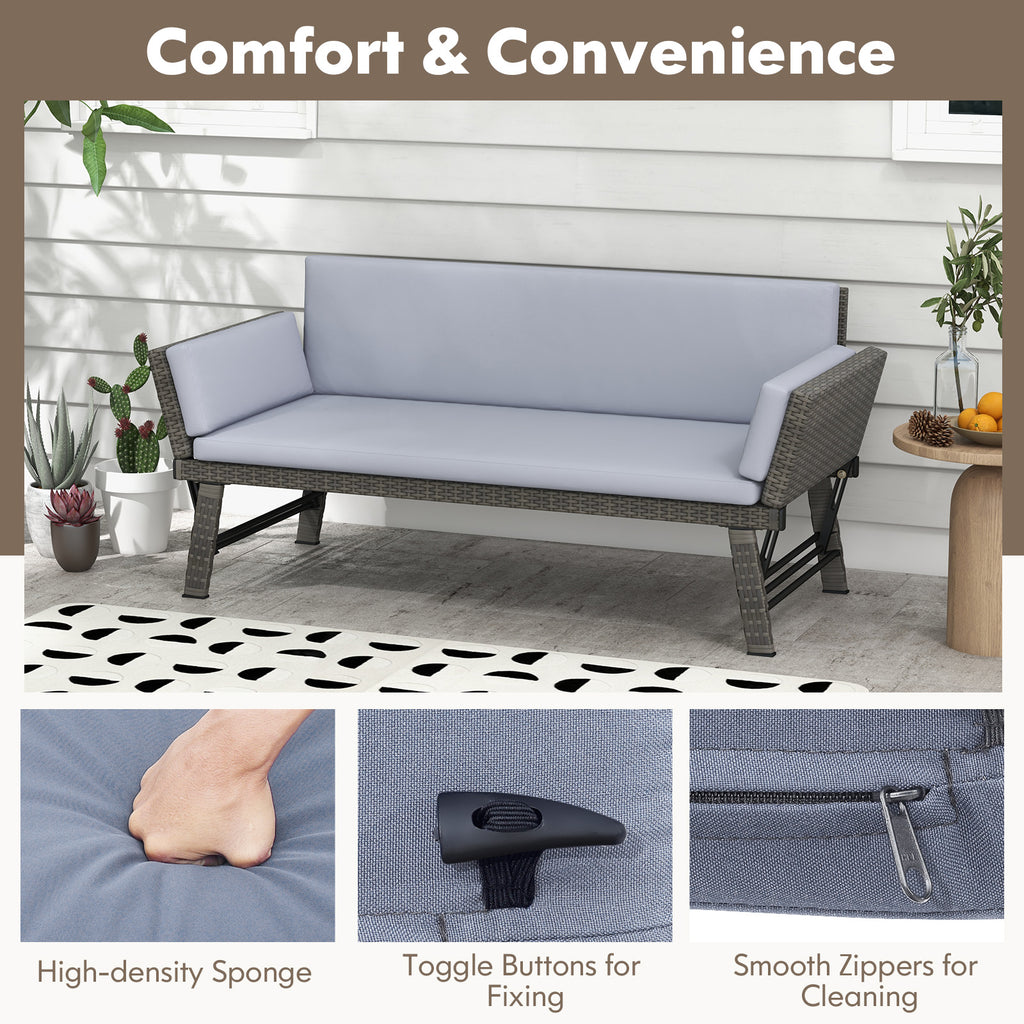 Outdoor Convertible Sofa Daybed with Adjustable Armrests for Balcony