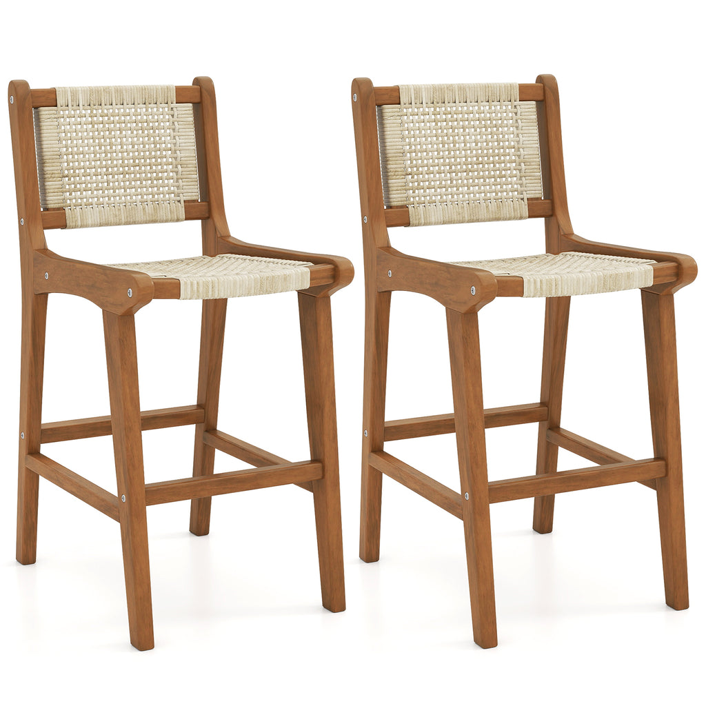 Outdoor Counter Height Bar Stool with Teak Wood Frame