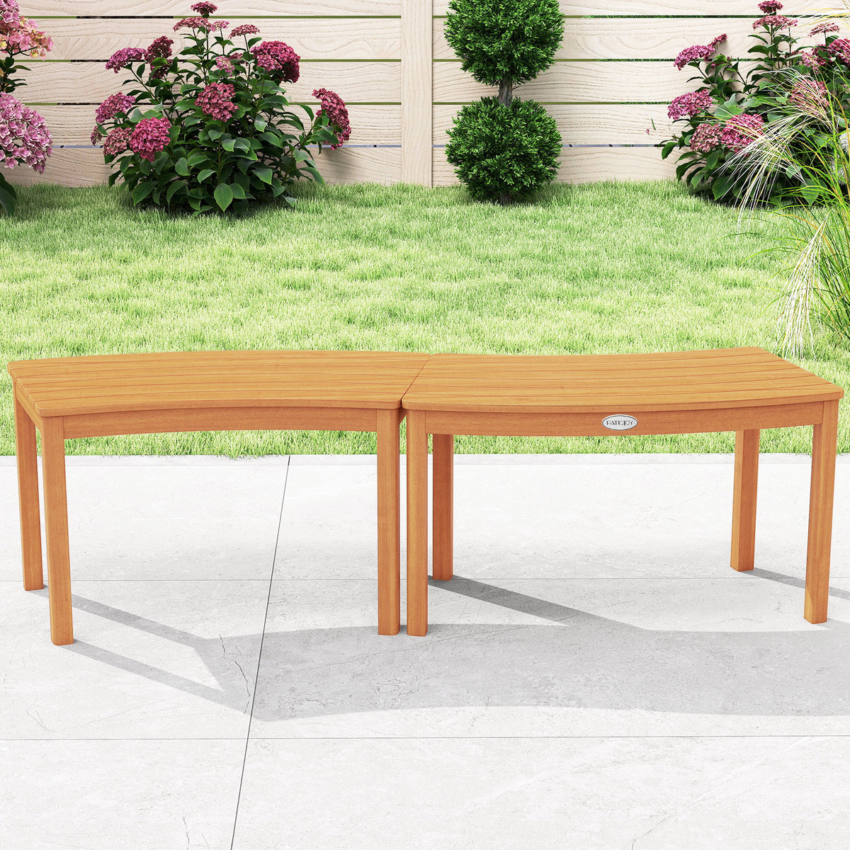 Acacia Wood Outdoor Bench Set of 3 - Curved Backless