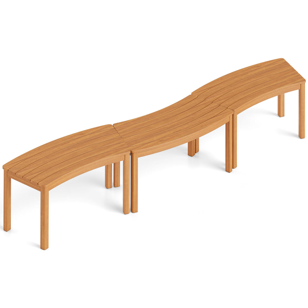 Acacia Wood Outdoor Bench Set of 3 - Curved Backless