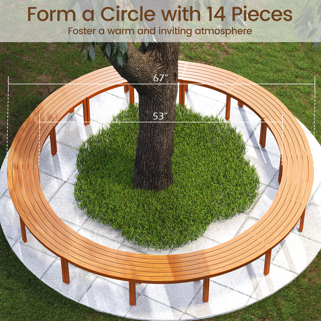Acacia Wood Outdoor Bench Set of 3 - Curved Backless
