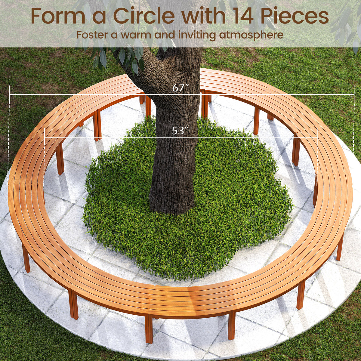 Acacia Wood Outdoor Bench Set of 3 - Curved Backless