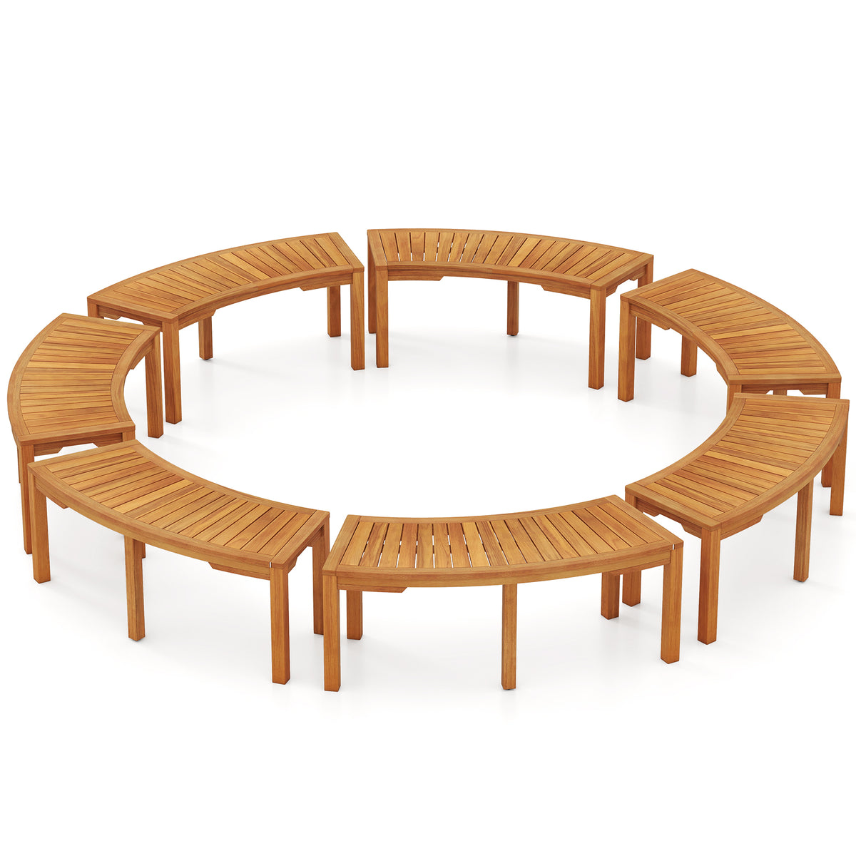 Acacia Wood Curved Garden Bench 2-Person - Set of 7