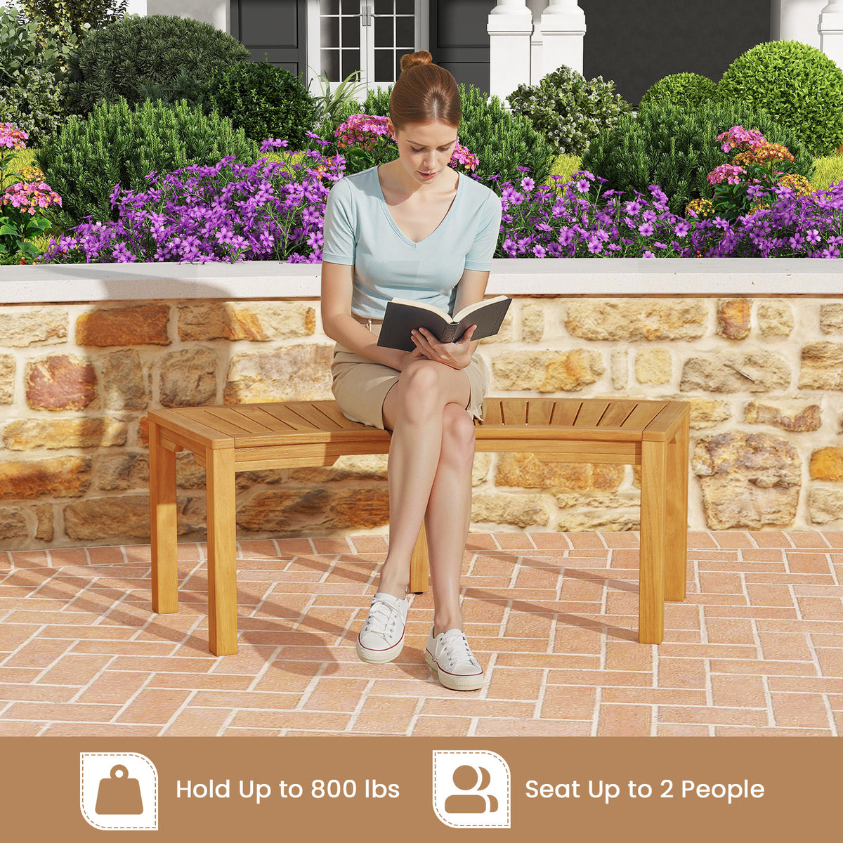Acacia Wood Curved Garden Bench 2-Person - Set of 7