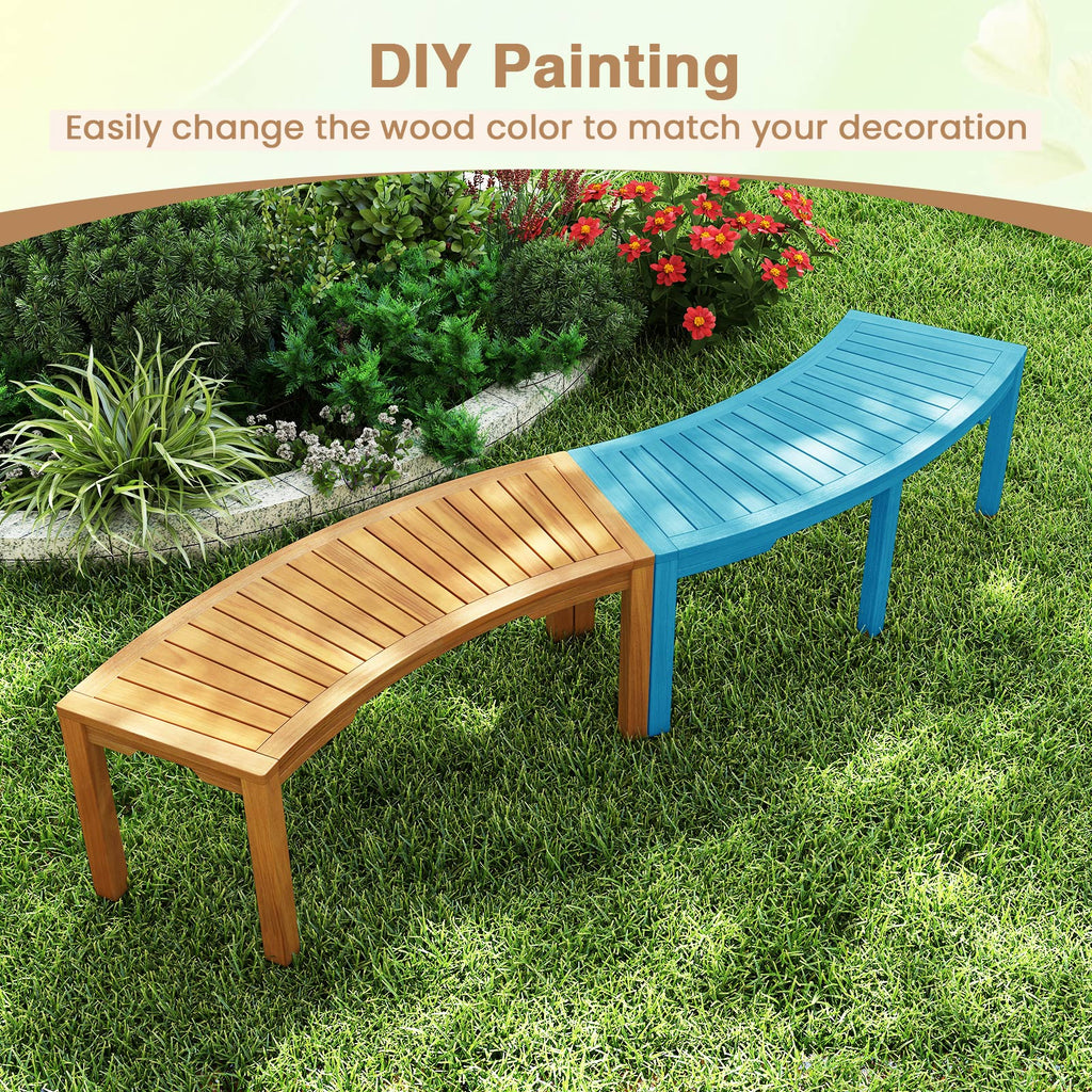 Acacia Wood Curved Garden Bench 2-Person - Set of 7