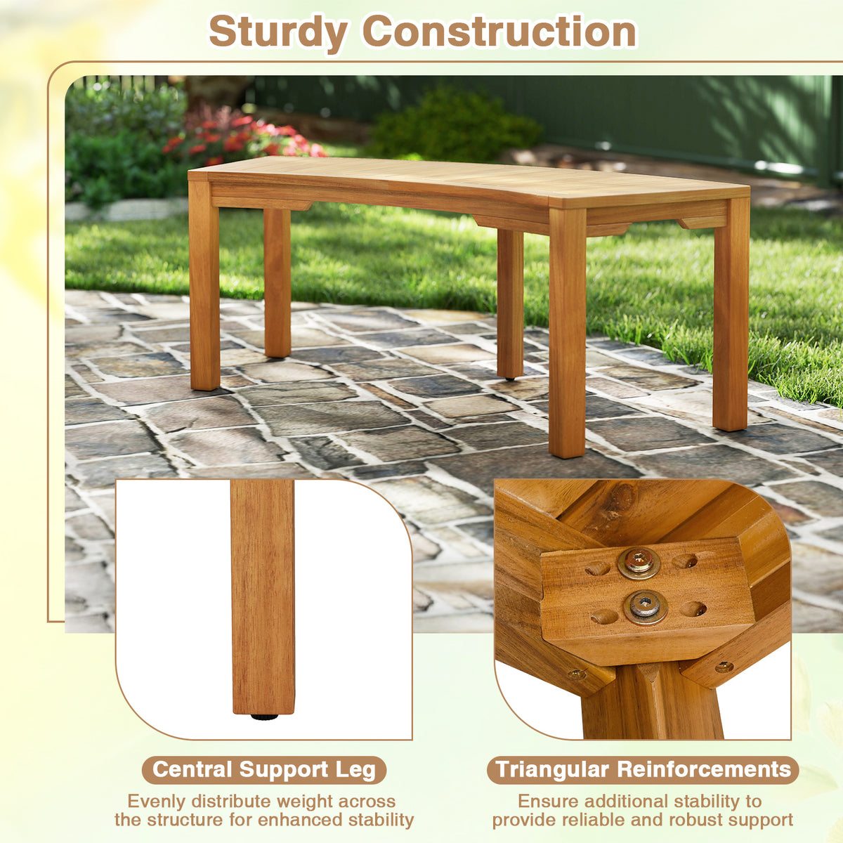 Acacia Wood Curved Garden Bench 2-Person - Set of 7