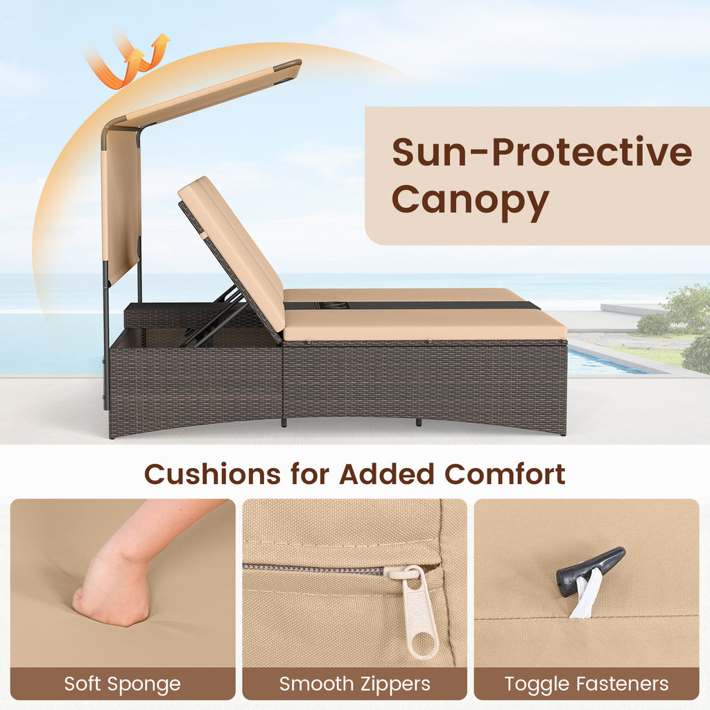 Outdoor Daybed with Adjustable Backrests 2-Person PE Rattan Patio Bed