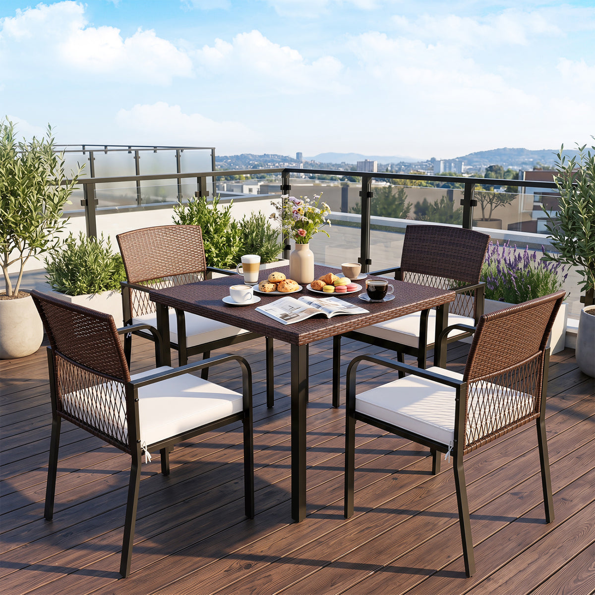 Outdoor Dining Chairs Set of 4 with Padded Cushion and Adjustable