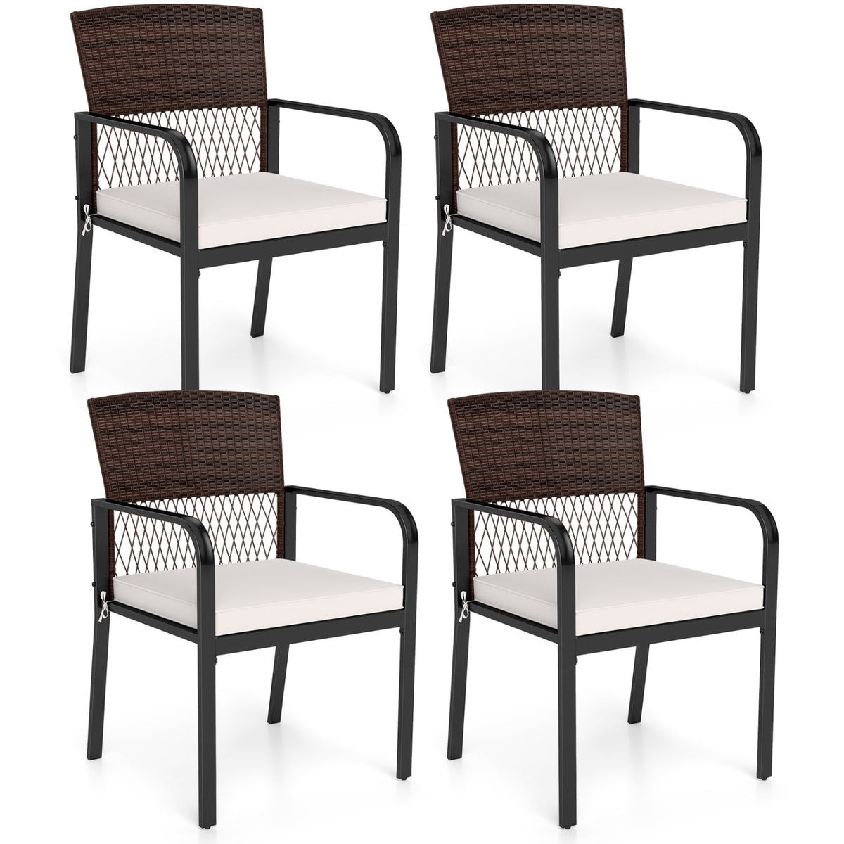 Outdoor Dining Chairs Set of 4 with Padded Cushion and Adjustable