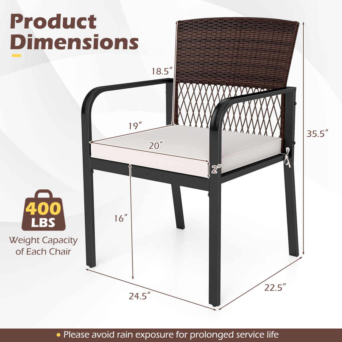 Outdoor Dining Chairs Set of 4 with Padded Cushion and Adjustable