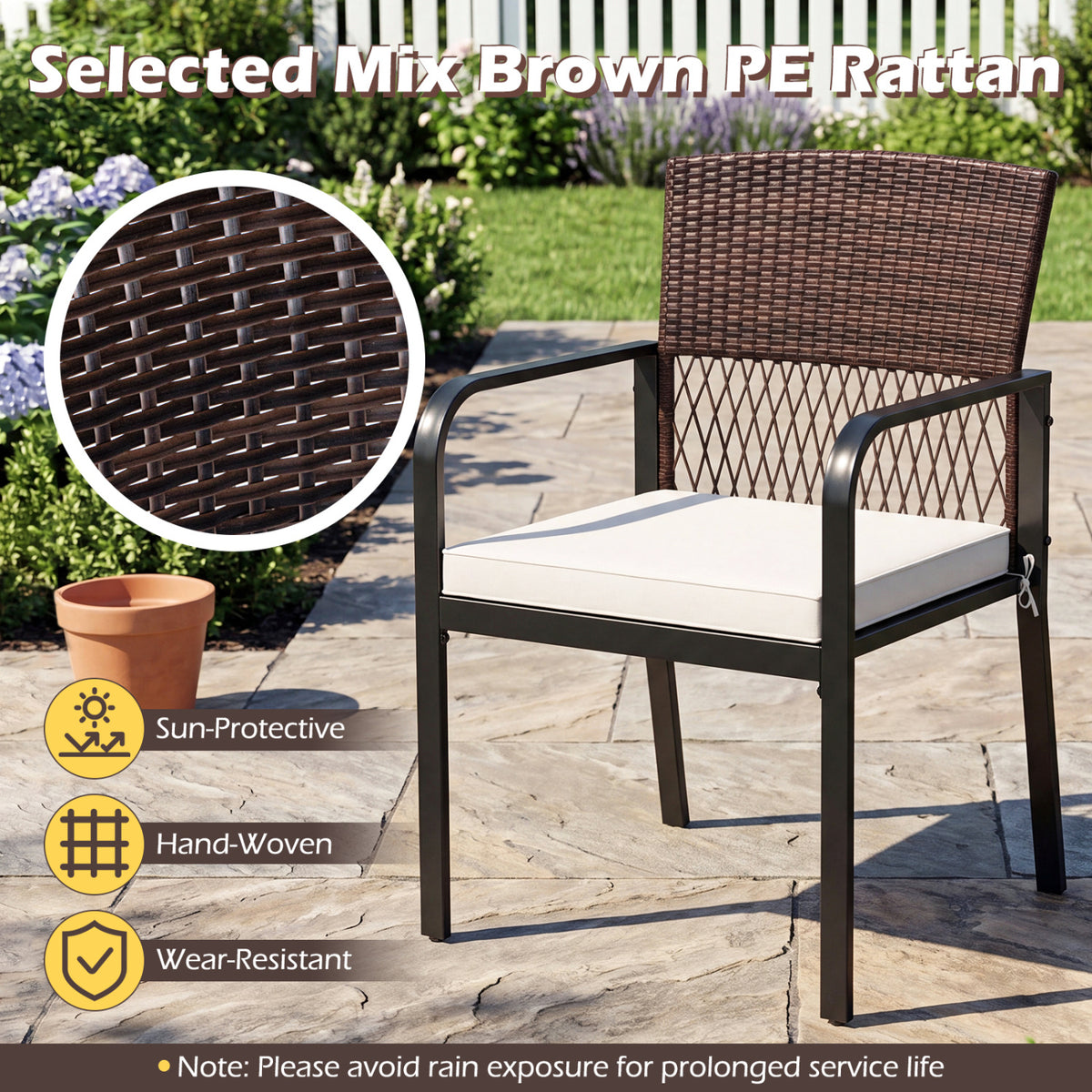 Outdoor Dining Chairs Set of 4 with Padded Cushion and Adjustable