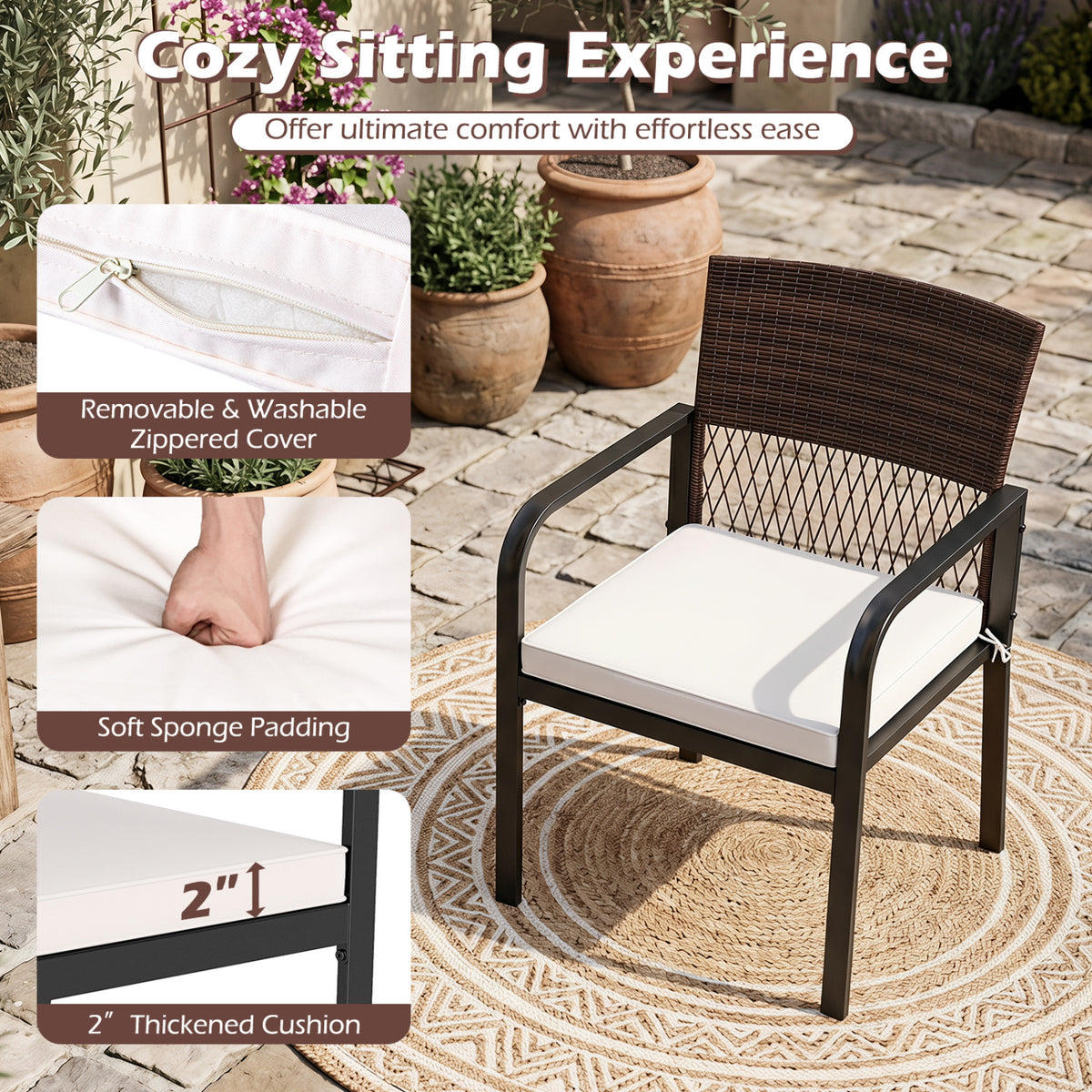 Outdoor Dining Chairs Set of 4 with Padded Cushion and Adjustable