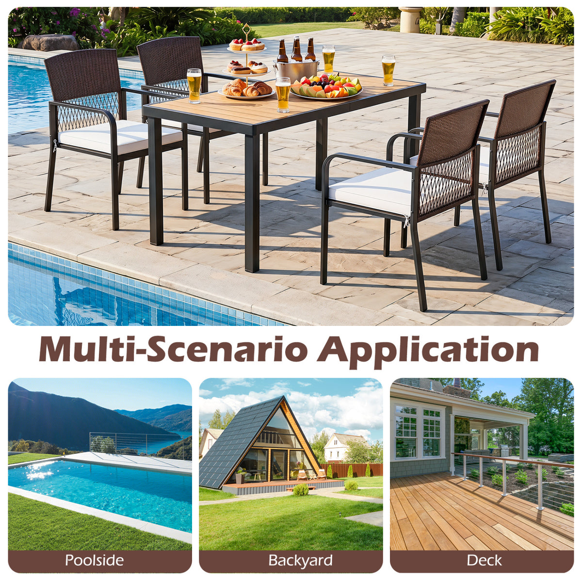 Outdoor Dining Chairs Set of 4 with Padded Cushion and Adjustable