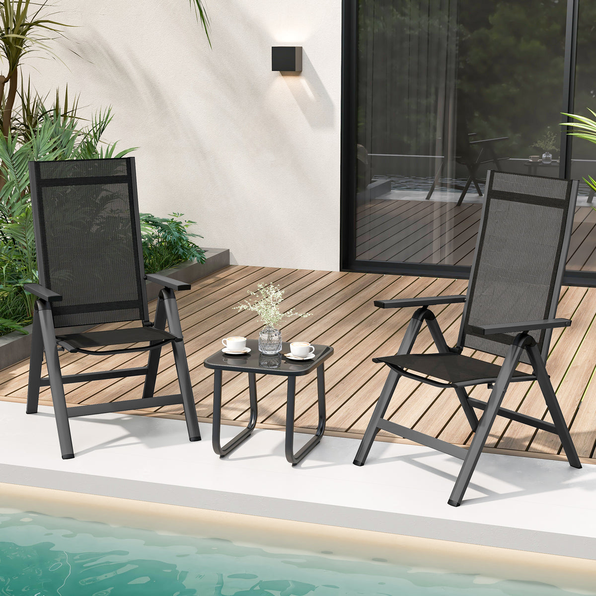 Outdoor Dining Chair with Soft Padded Seat and 7-Position Adjustable