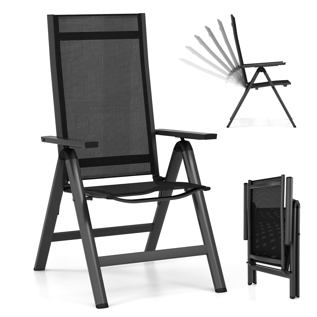 Outdoor Dining Chair with Soft Padded Seat and 7-Position Adjustable