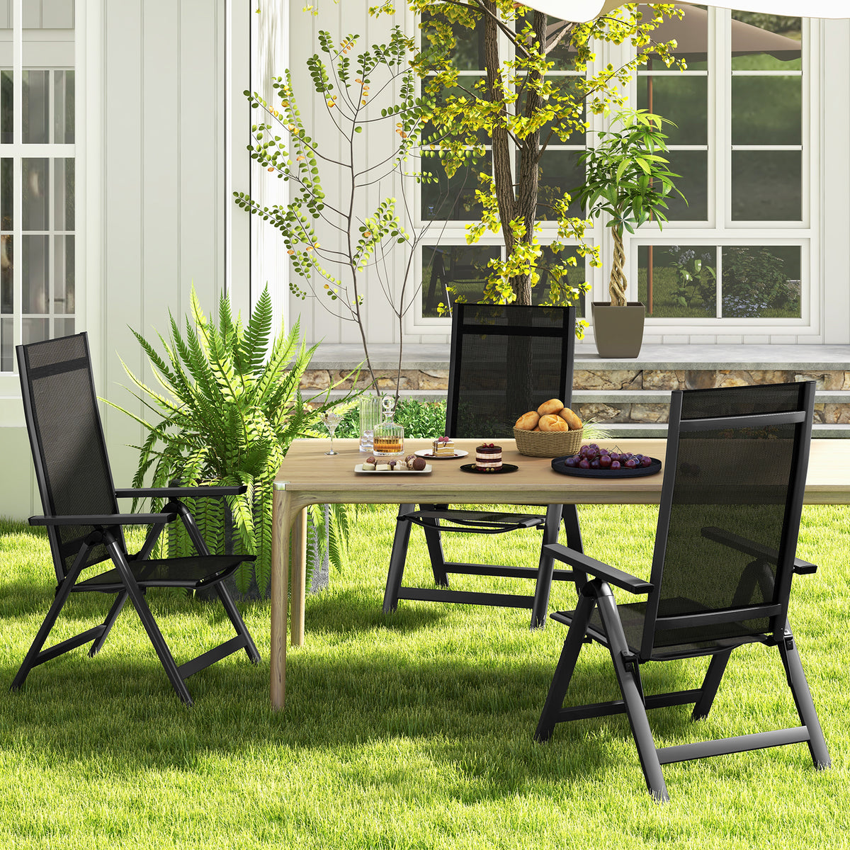 Outdoor Dining Chair with Soft Padded Seat and 7-Position Adjustable