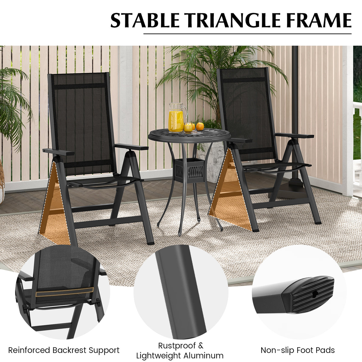 Outdoor Dining Chair with Soft Padded Seat and 7-Position Adjustable