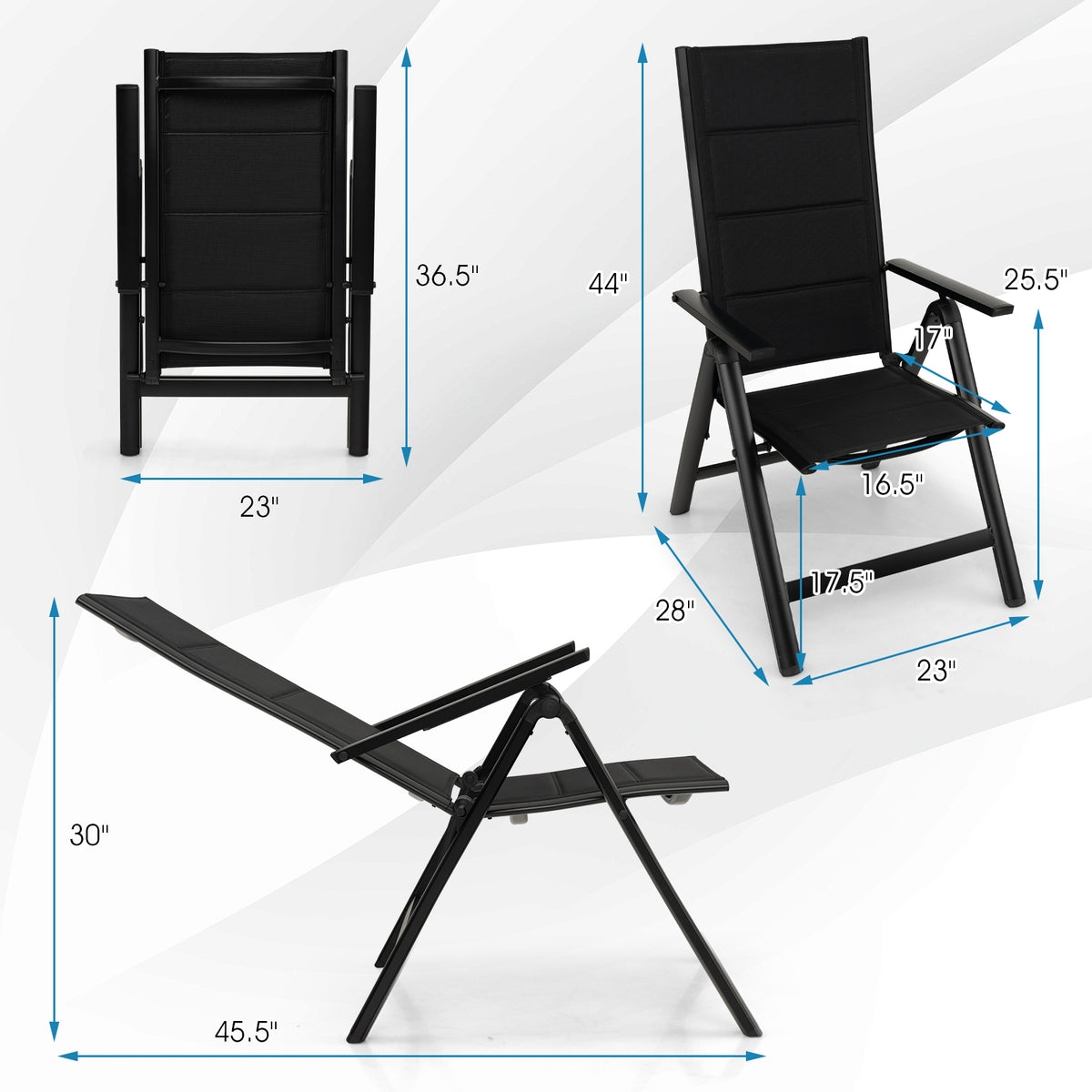 Outdoor Dining Chair with Soft Padded Seat and 7-Position Adjustable