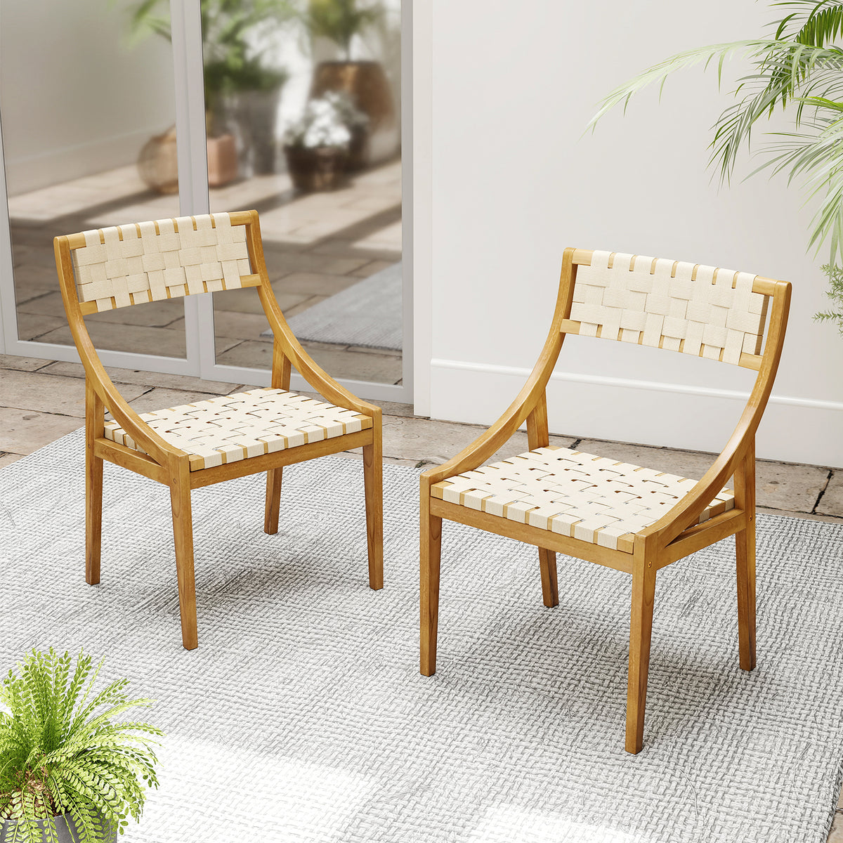 Outdoor Dining Chair with Webbing Seat and Backrest