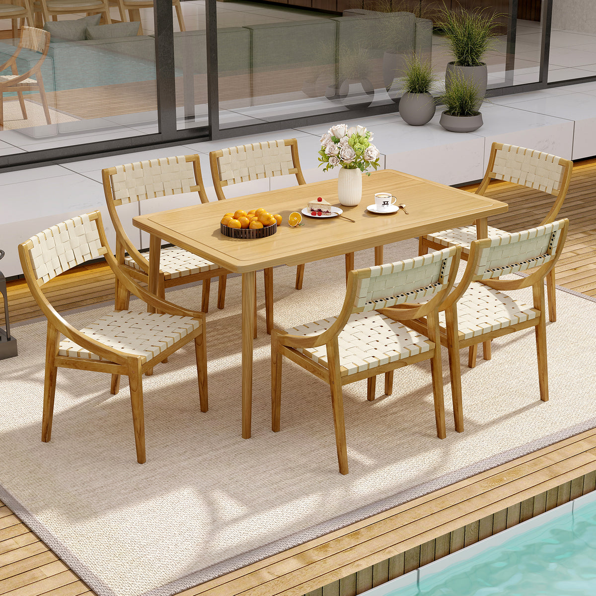 Outdoor Dining Chair with Webbing Seat and Backrest
