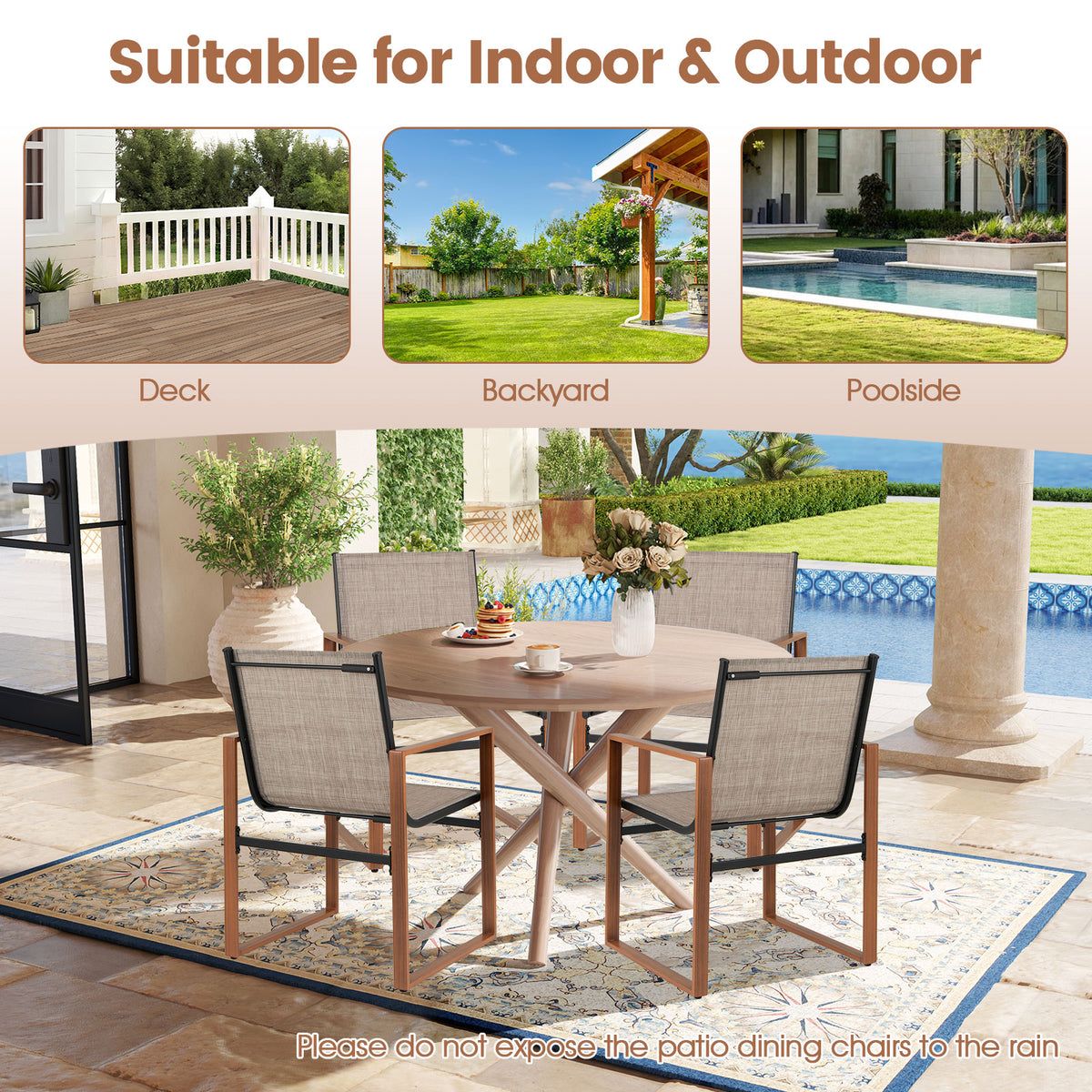 Outdoor Dining Chairs with Breathable Seat and Backrest Set of 2