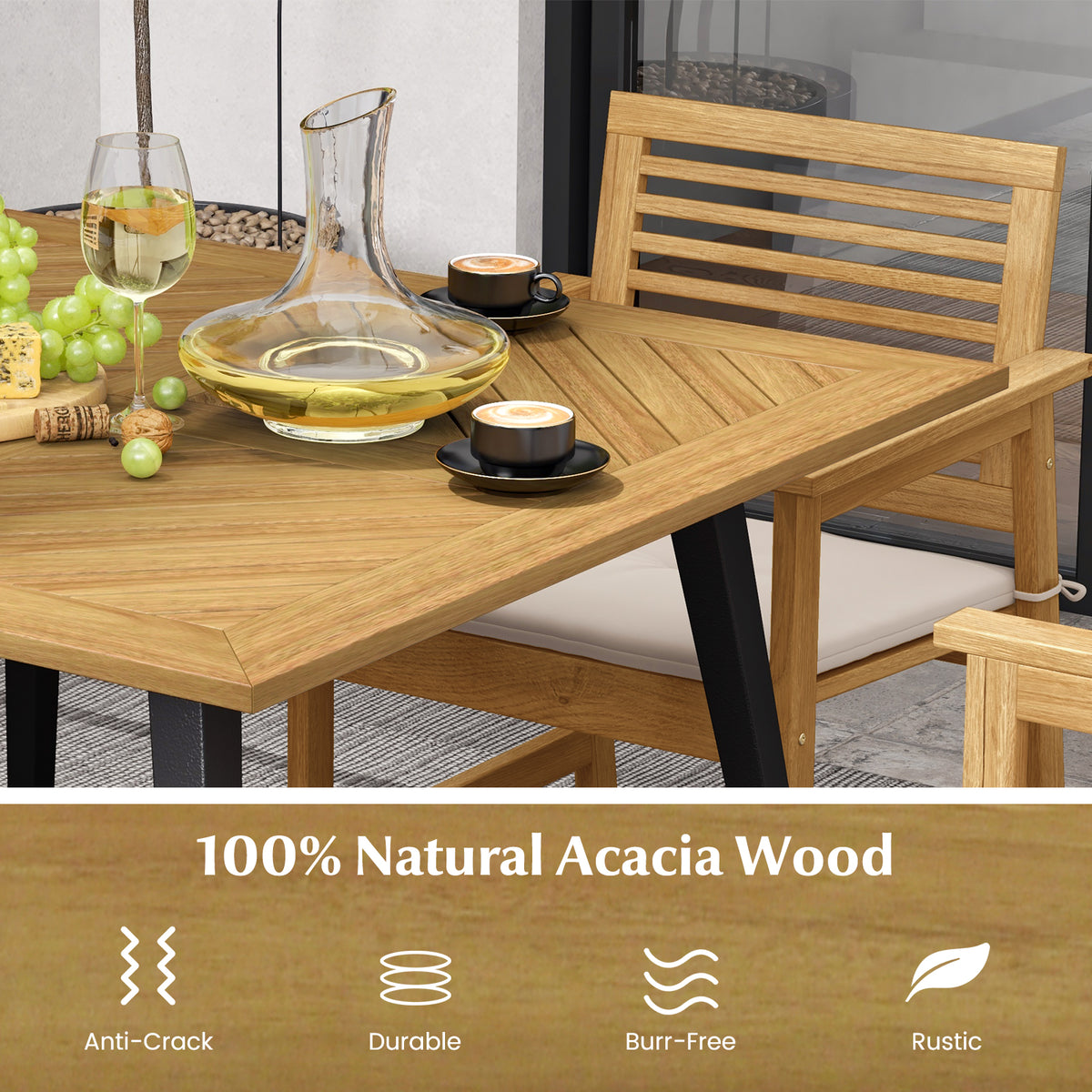 4-Person Acacia Wood Outdoor Dining Table