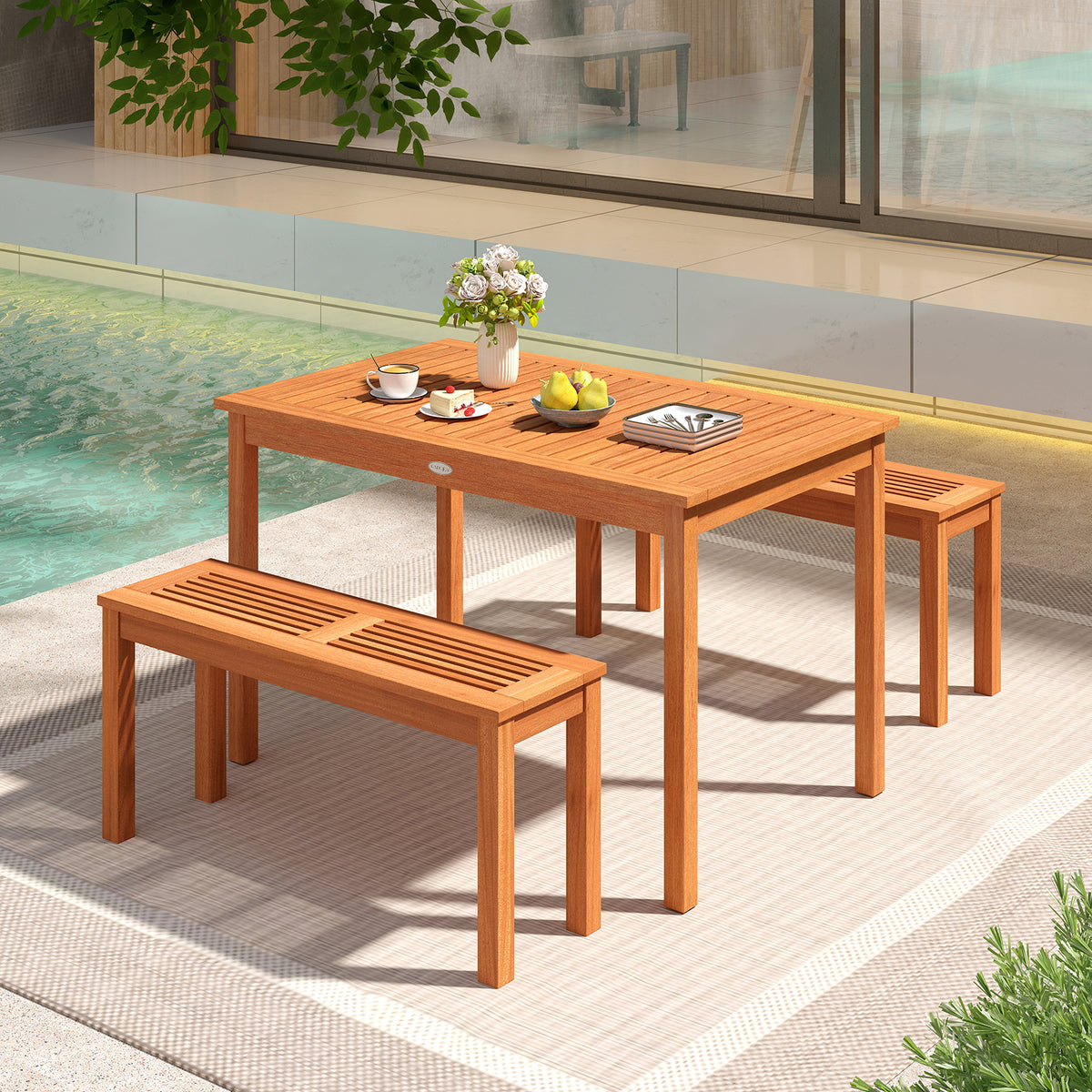 Outdoor Dining Table for 4-6 People 48 Inches Wood Rectangular Patio