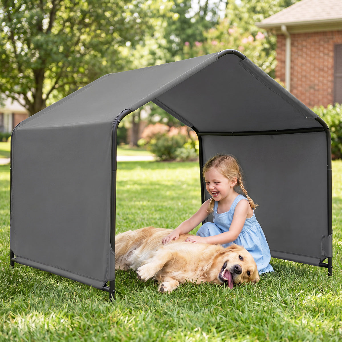 Dog Shade Shelter with Waterproof Roof - Gray, Large Medium Small Breeds