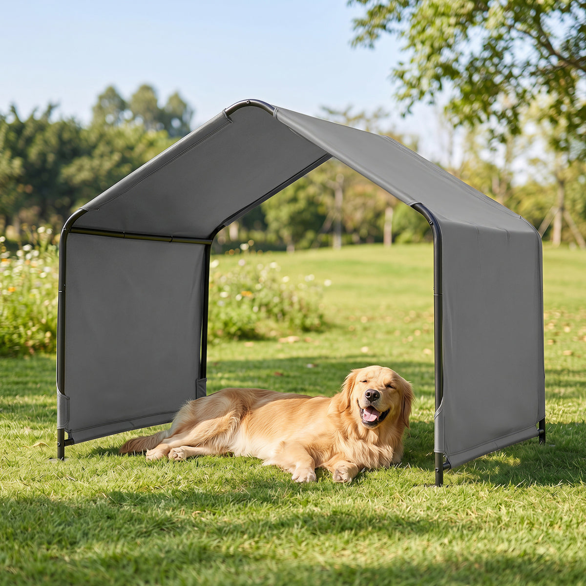 Dog Shade Shelter with Waterproof Roof - Gray, Large Medium Small Breeds