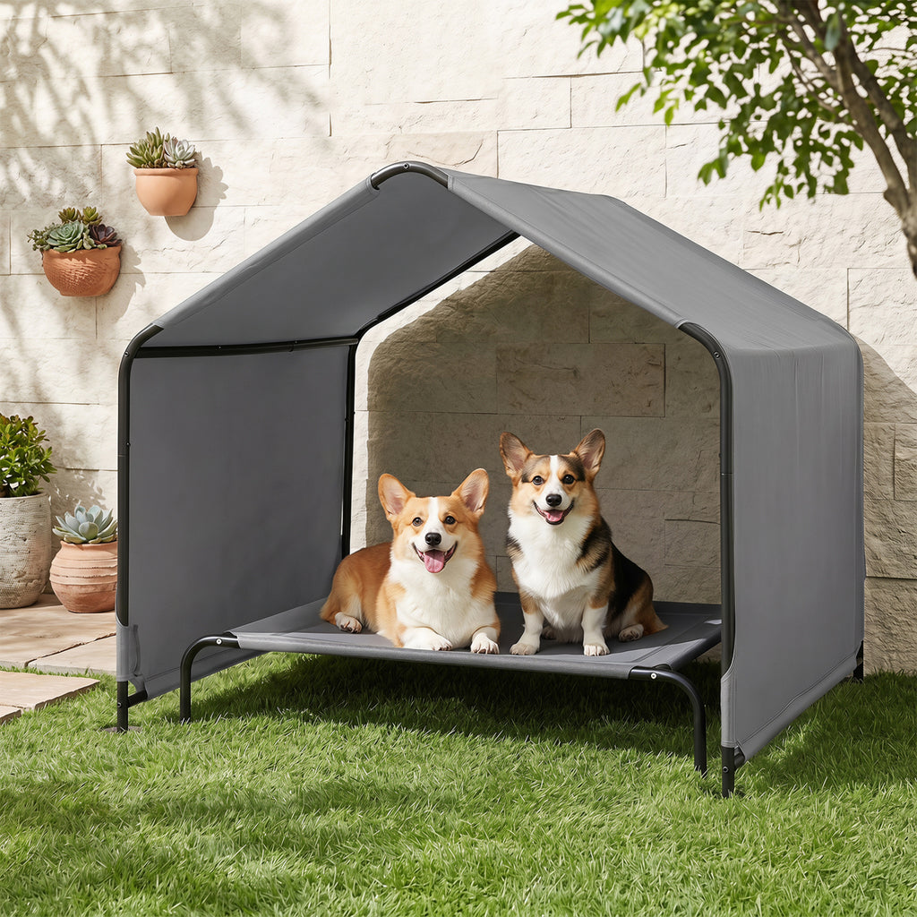 Dog Shade Shelter with Waterproof Roof - Gray, Large Medium Small Breeds