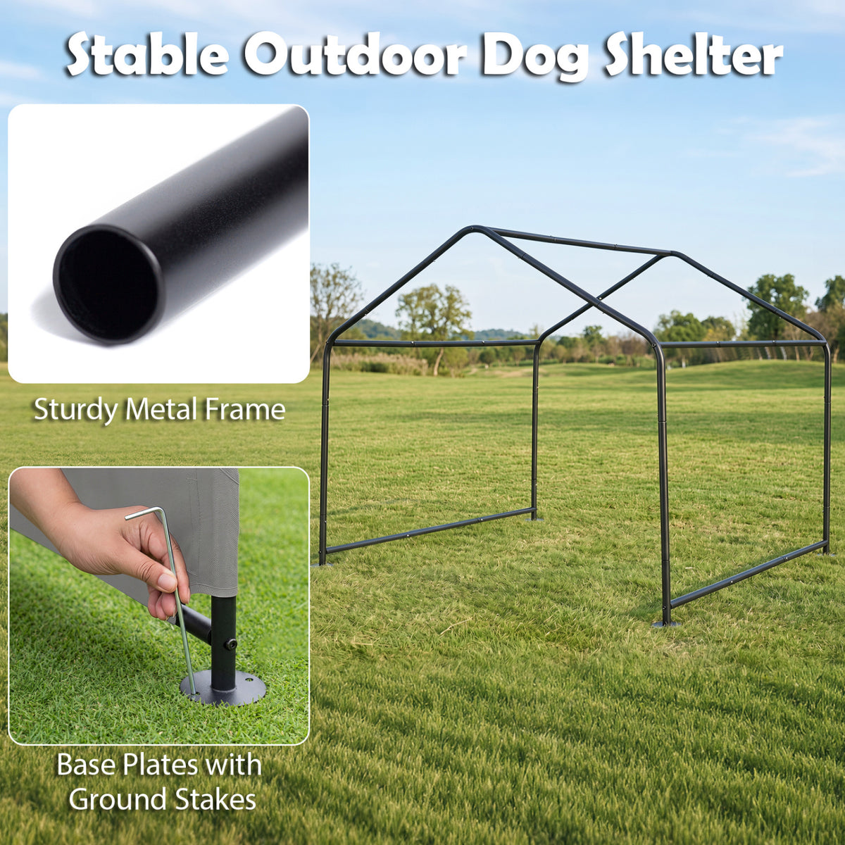 Dog Shade Shelter with Waterproof Roof - Gray, Large Medium Small Breeds