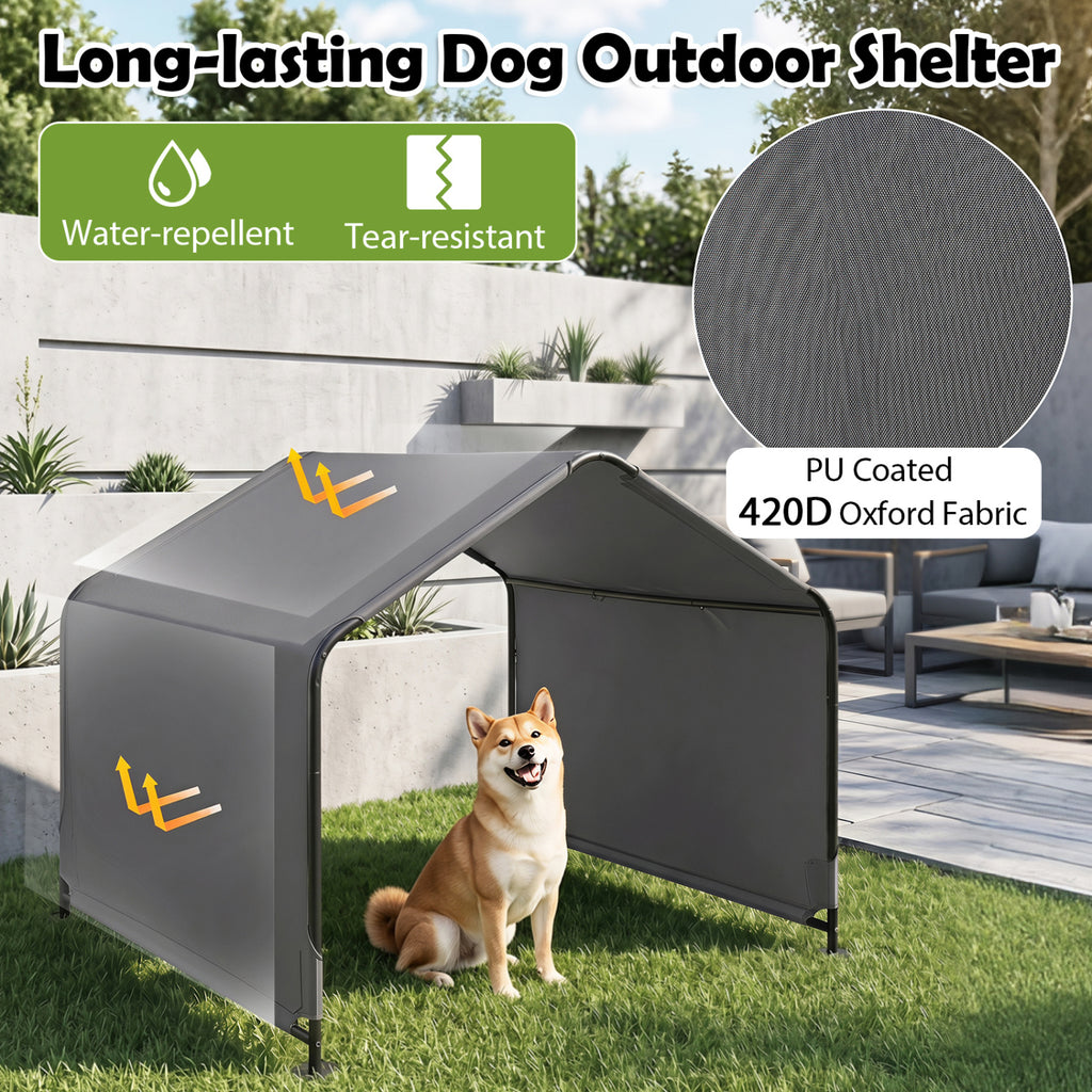 Dog Shade Shelter with Waterproof Roof - Gray, Large Medium Small Breeds