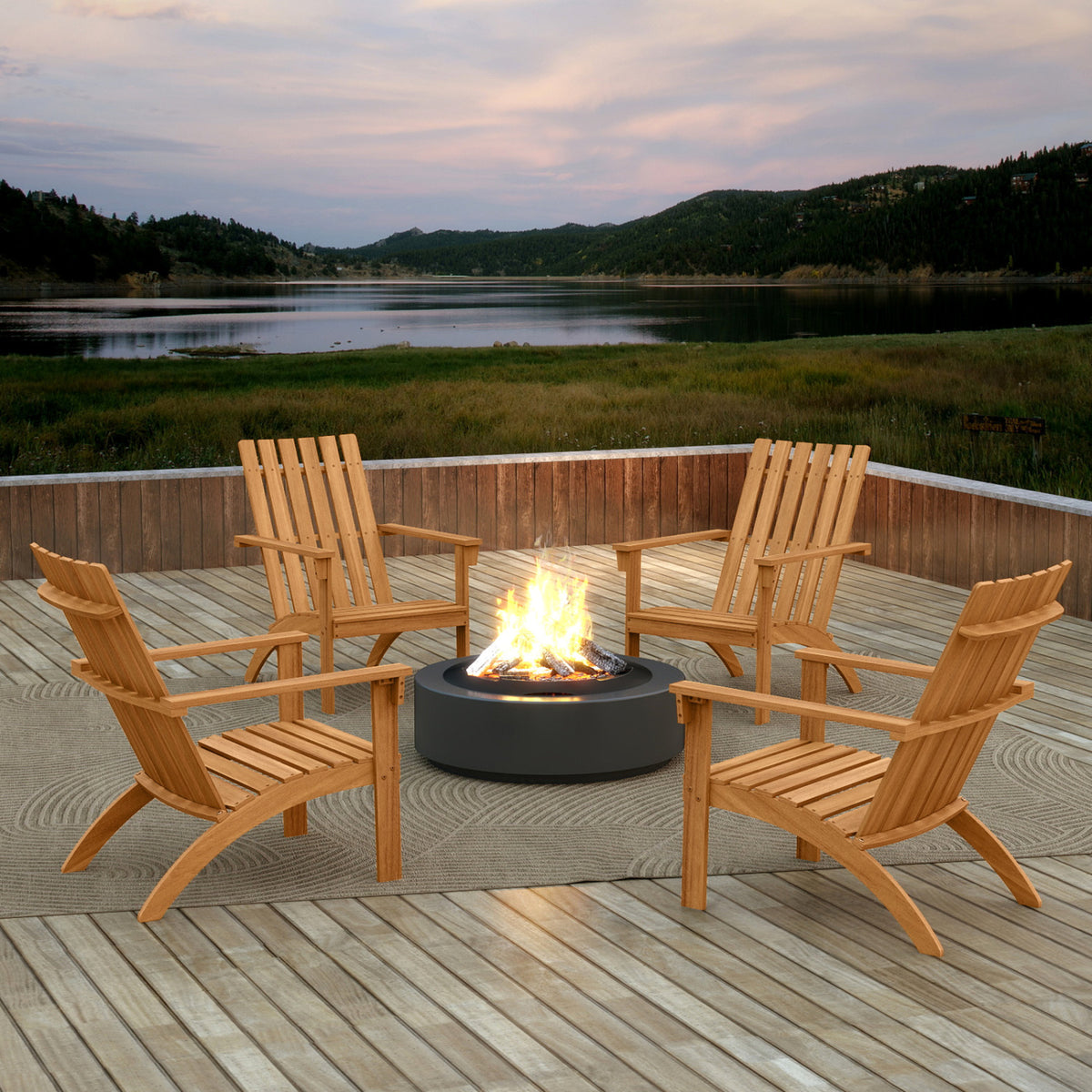 Acacia Wood Adirondack Chair 350 lbs - Style 3, Natural