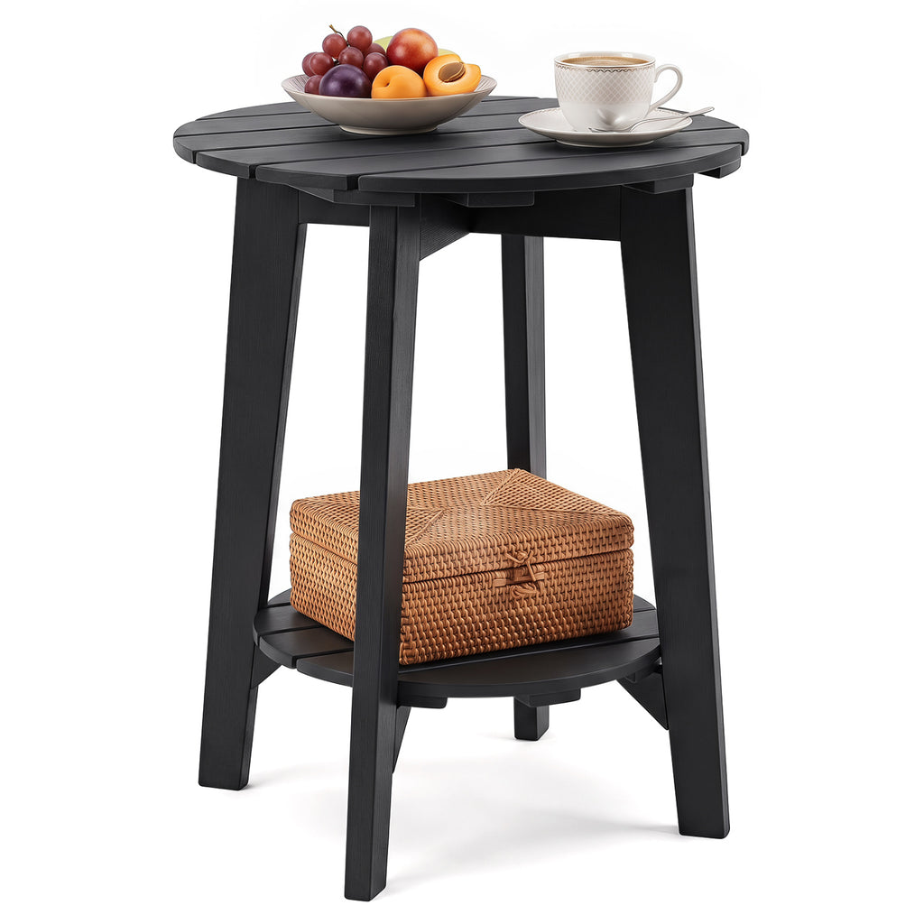 Set of 2 Eucalyptus Wood Side Table 2-Tier with Slatted Tabletop and