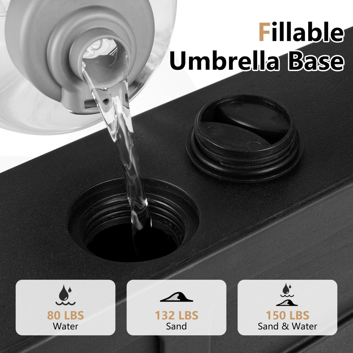Outdoor Fillable Umbrella Base with Wheels Water Sand Weighted Stand