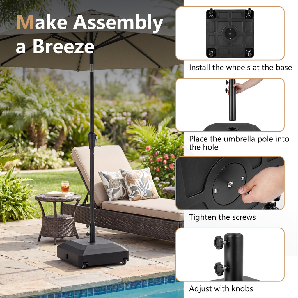 Outdoor Fillable Umbrella Base with Wheels Water Sand Weighted Stand