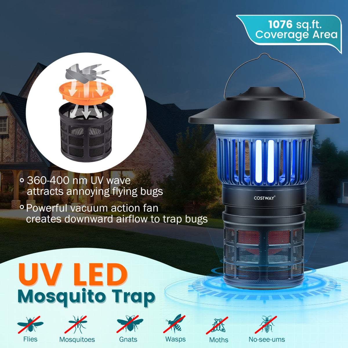 Outdoor Fly Trap with Light Rechargeable Electric Bug Catcher and