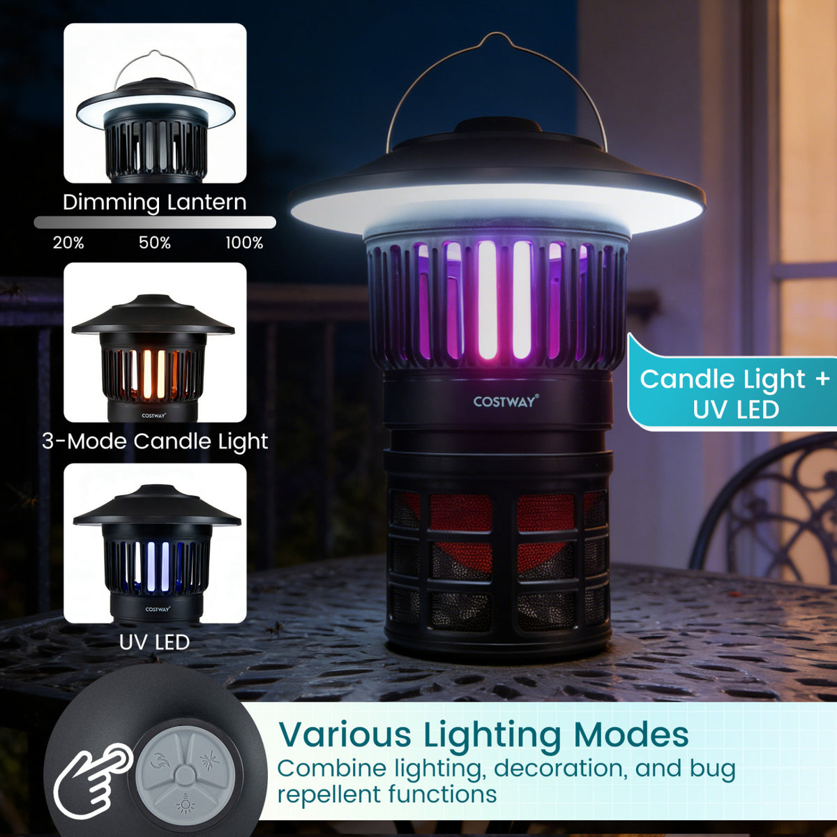 Outdoor Fly Trap with Light Rechargeable Electric Bug Catcher and