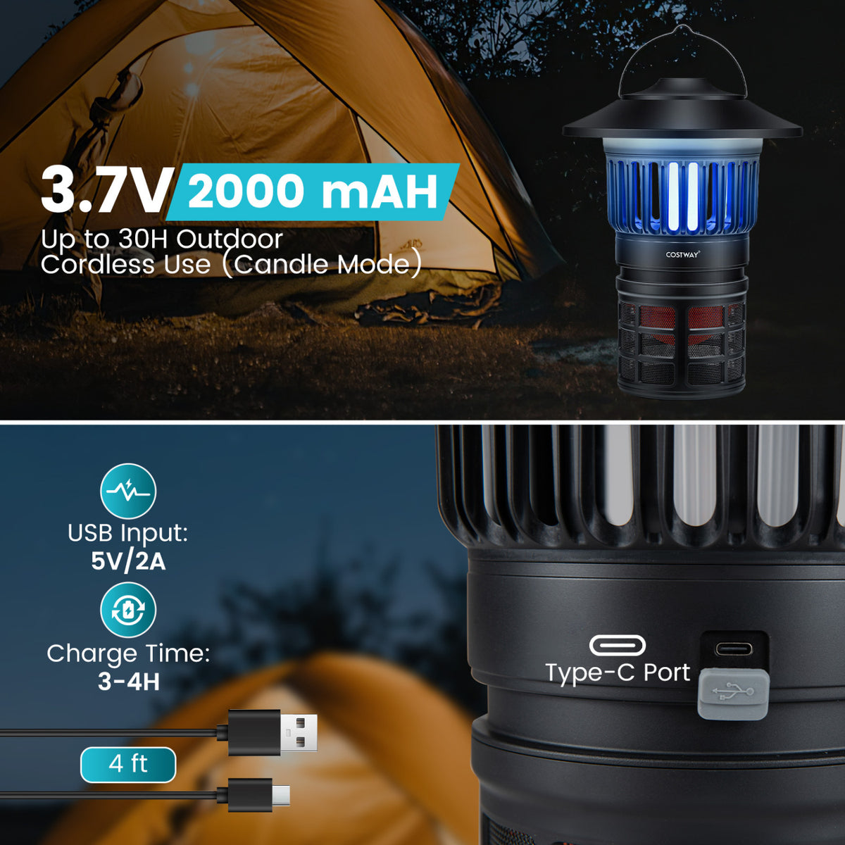Outdoor Fly Trap with Light Rechargeable Electric Bug Catcher and