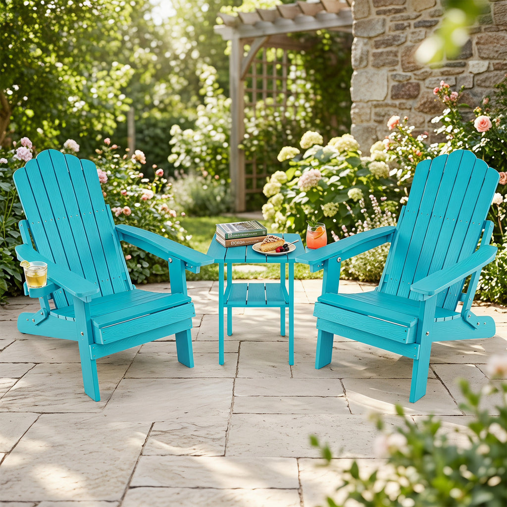 Set of 2 Outdoor Folding Adirondack Chair with Cup Holder and 5-Level