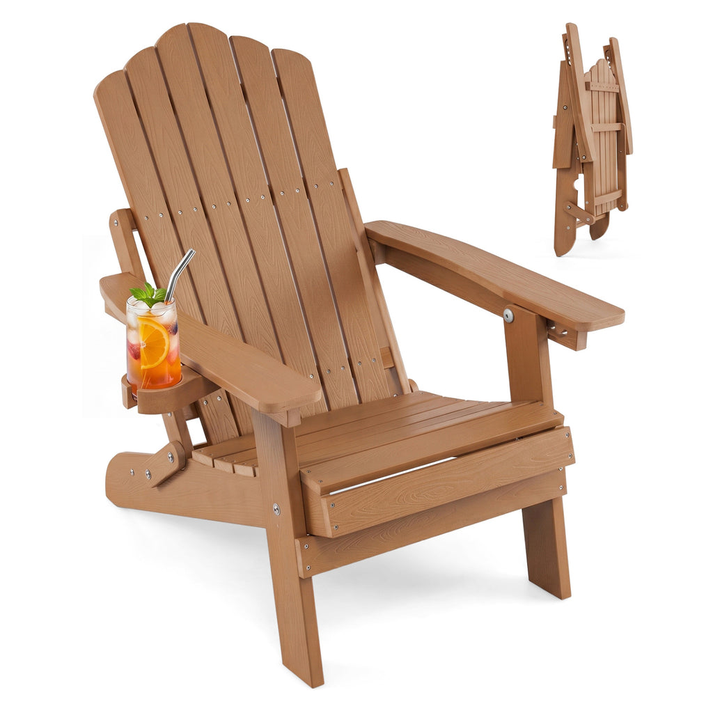 Outdoor Folding Adirondack Chair with Cup Holder and 5-Level Backrest