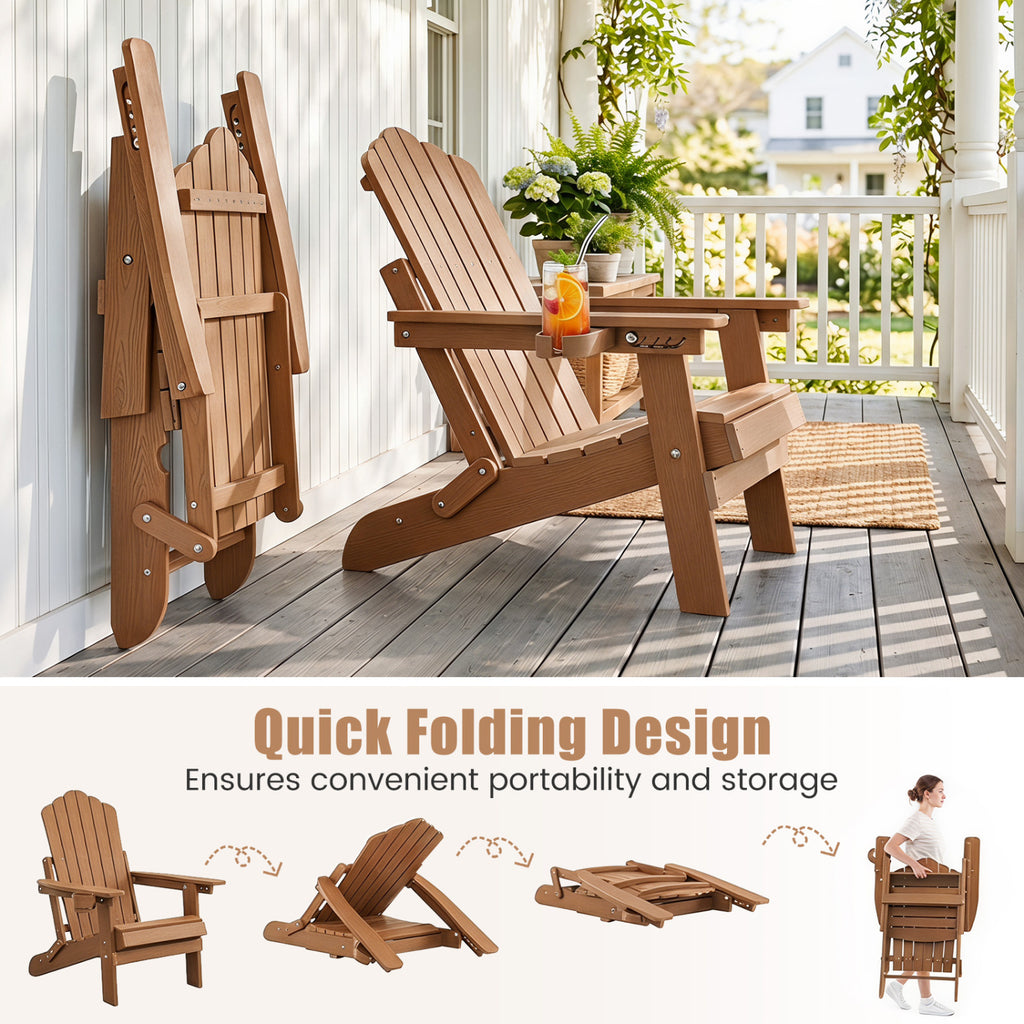 Outdoor Folding Adirondack Chair with Cup Holder and 5-Level Backrest