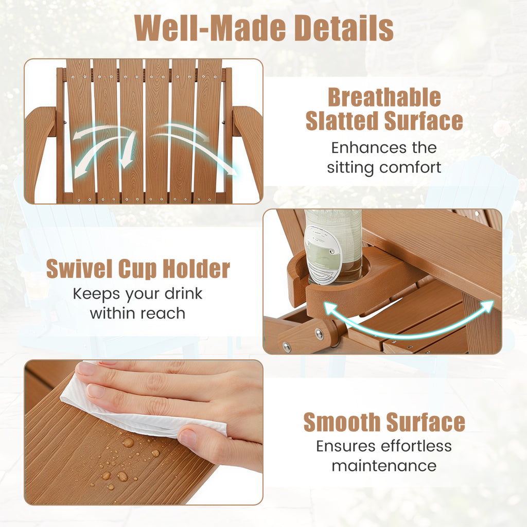 Outdoor Folding Adirondack Chair with Cup Holder and 5-Level Backrest