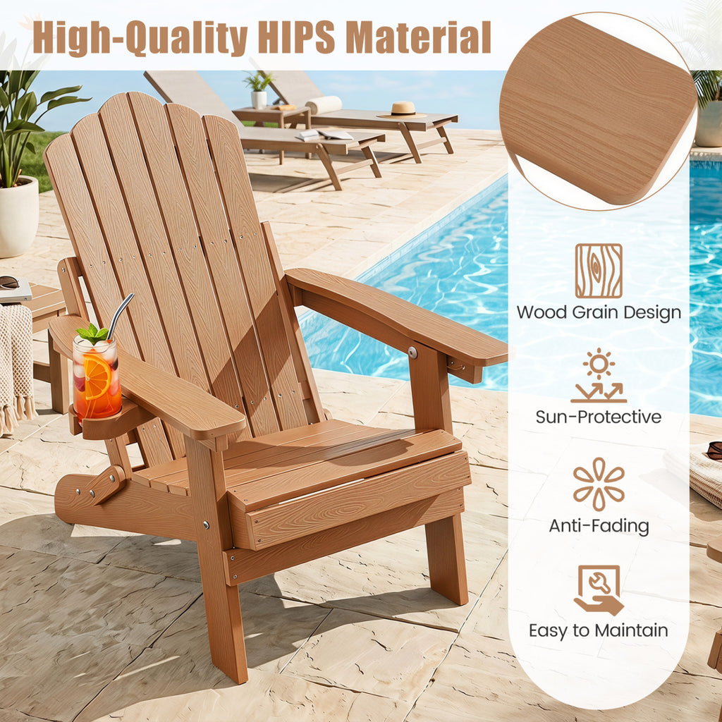Outdoor Folding Adirondack Chair with Cup Holder and 5-Level Backrest