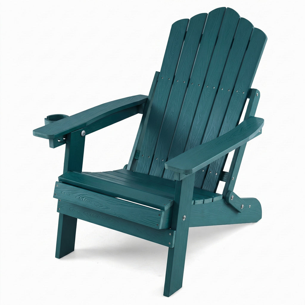 Outdoor Folding Adirondack Chair with Cup Holder and 5-Level Backrest