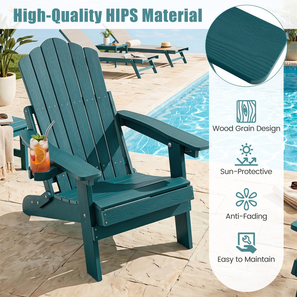 Outdoor Folding Adirondack Chair with Cup Holder and 5-Level Backrest