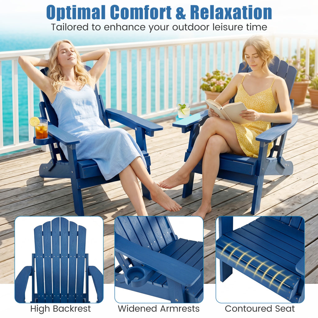 Outdoor Folding Adirondack Chair with Cup Holder and 5-Level Backrest