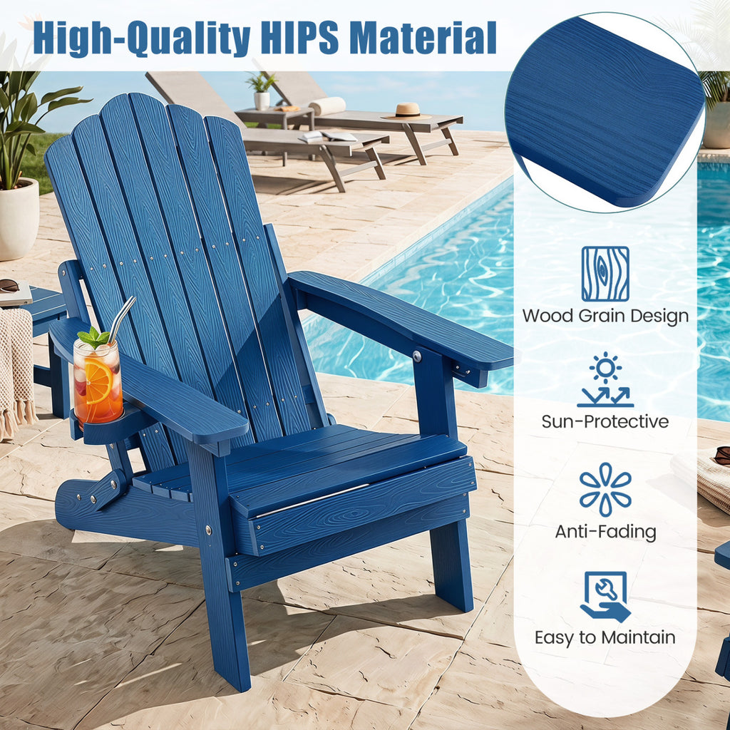 Outdoor Folding Adirondack Chair with Cup Holder and 5-Level Backrest
