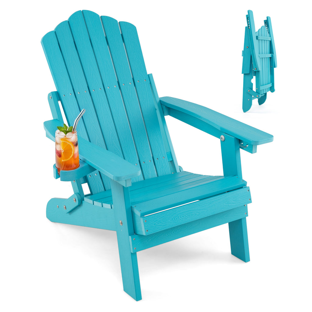 Outdoor Folding Adirondack Chair with Cup Holder and 5-Level Backrest